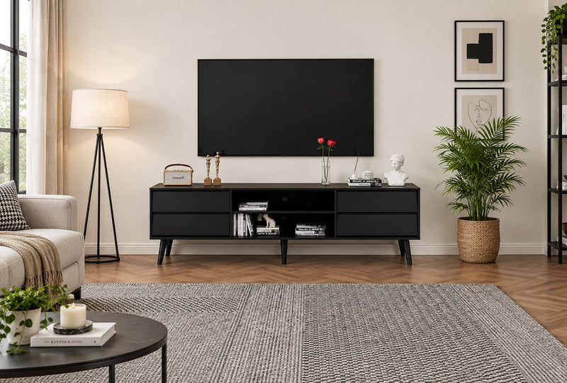 63 Vintage TV Stand with Shelves & Drawers for 60 TVs