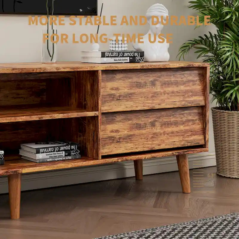 63 Vintage TV Stand with Shelves & Drawers for 60 TVs