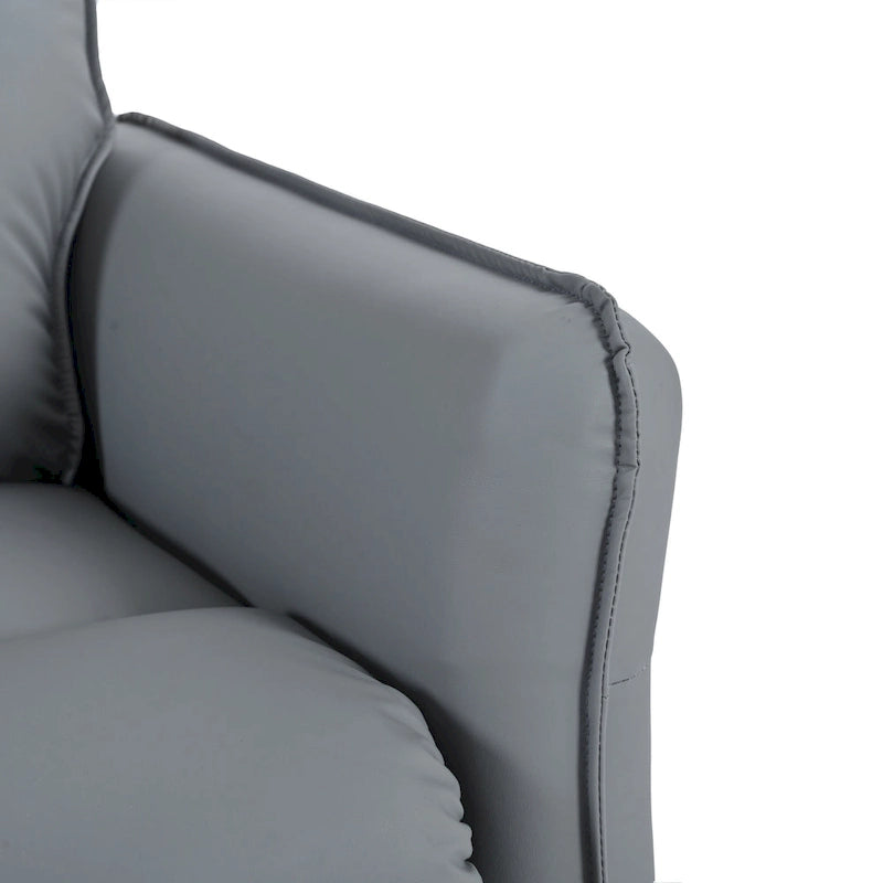 Blue-Gray PU Leather Swivel Glider Rocker Recliner with Pockets, Backrest