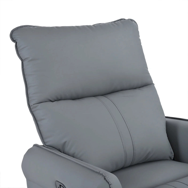 Blue-Gray PU Leather Swivel Glider Rocker Recliner with Pockets, Backrest