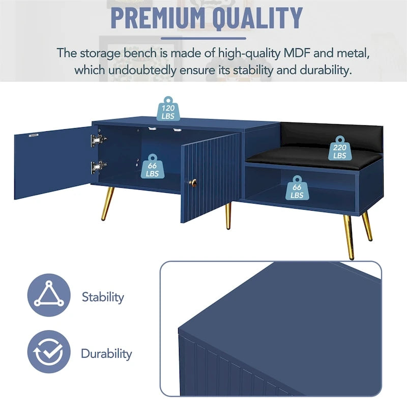 Modern Shoe Storage Bench with Hidden Storage and Upholstered Cushions