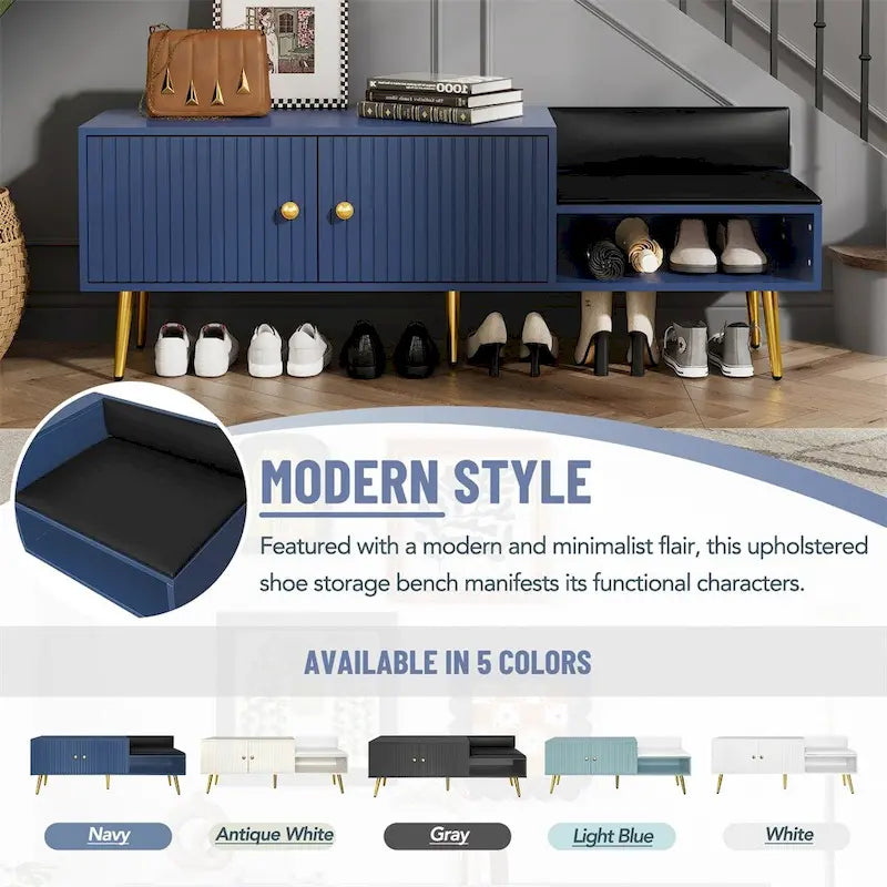 Modern Shoe Storage Bench with Hidden Storage and Upholstered Cushions
