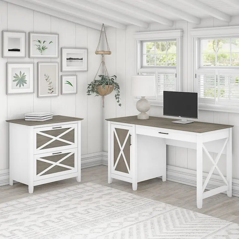 54W Computer Desk with Storage and Cabinet