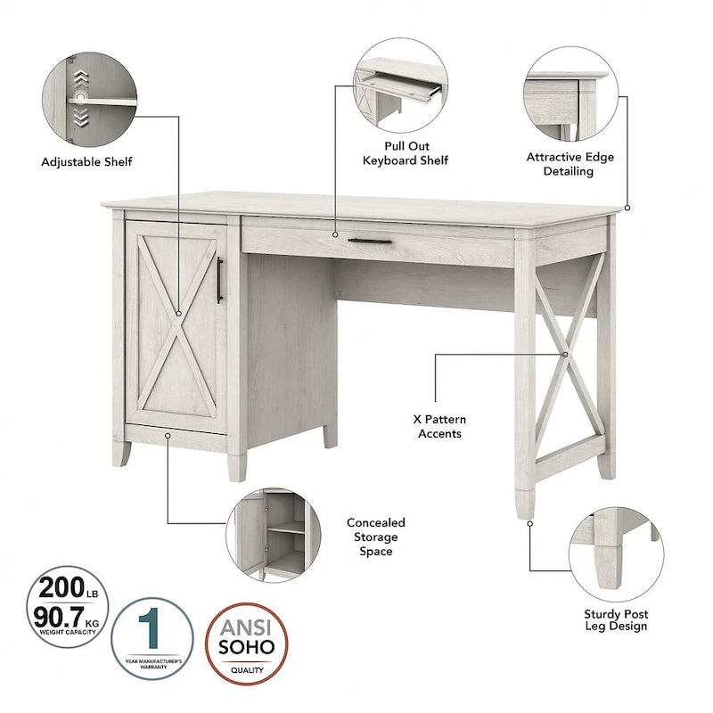 54W Computer Desk with Storage and Cabinet