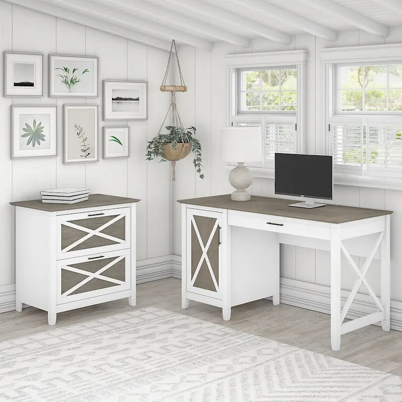 54W Computer Desk with Storage and Cabinet