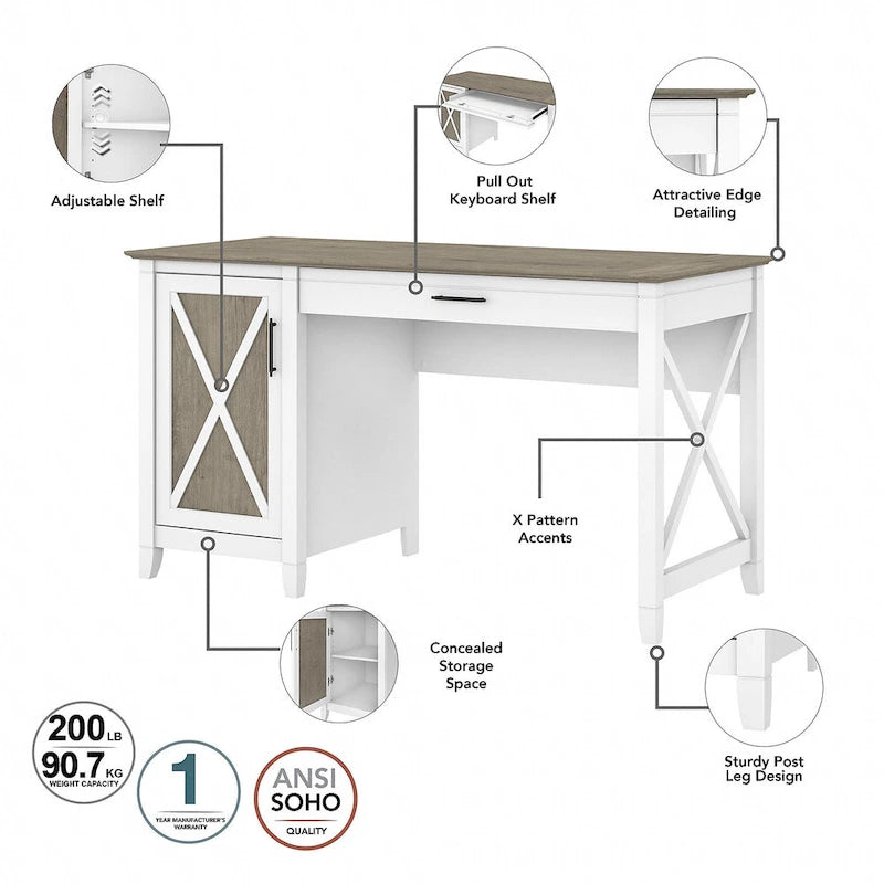 54W Computer Desk with Storage and Cabinet