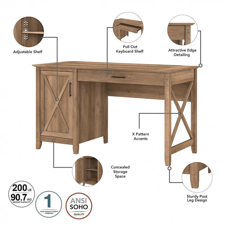 54W Computer Desk with Storage and Cabinet