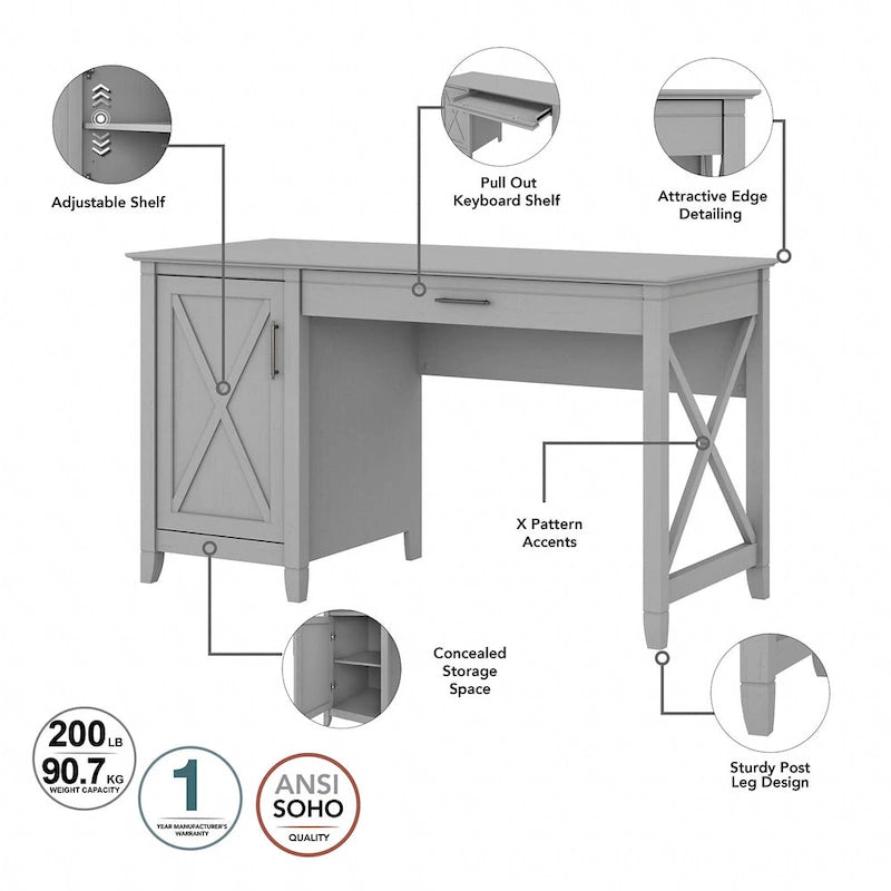 54W Computer Desk with Storage and Cabinet
