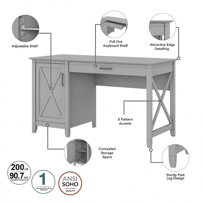 54W Computer Desk with Storage and Cabinet