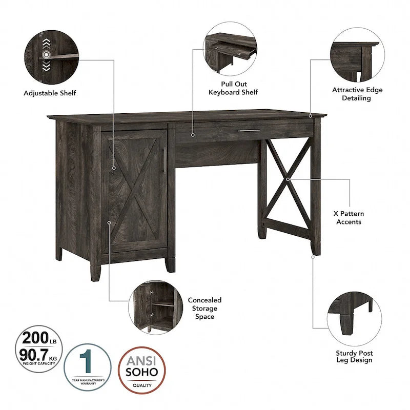 54W Computer Desk with Storage and Cabinet