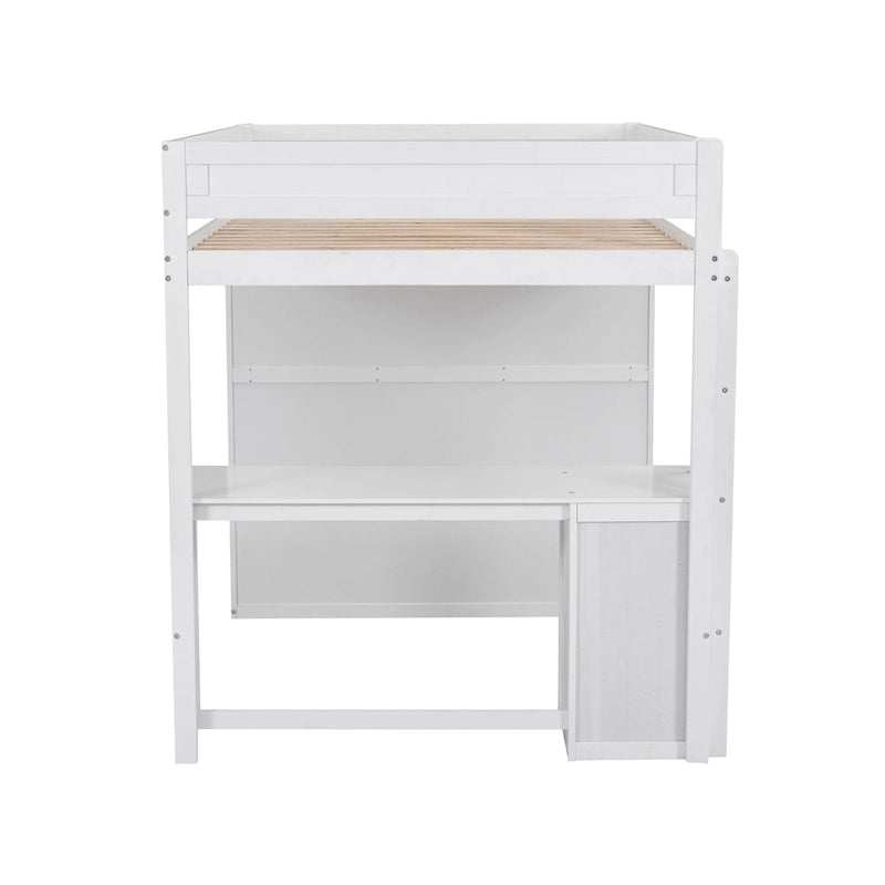Wood Full Size Loft Bed with Wardrobes and 2-Drawer Desk w/Cabinet