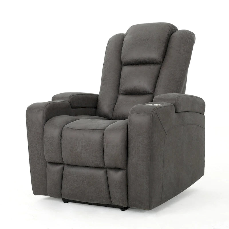 33 Wide Power Standard Recliner Chair with Arm Storage and USB, Slate