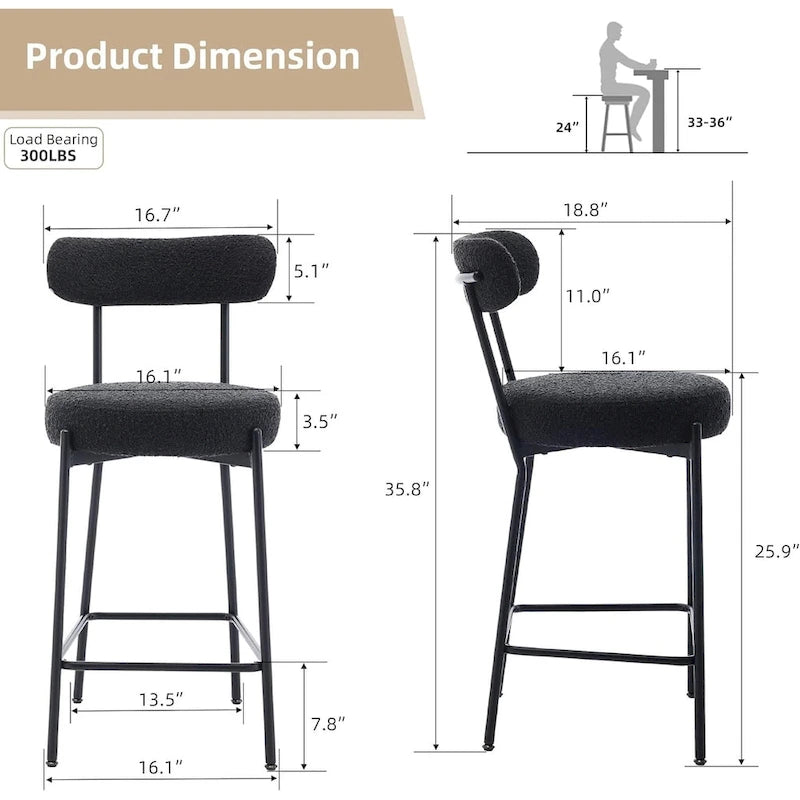 27 Modern Counter Stools Set of 2, Leather Bar Stools with Back & Pedals & Metal Legs