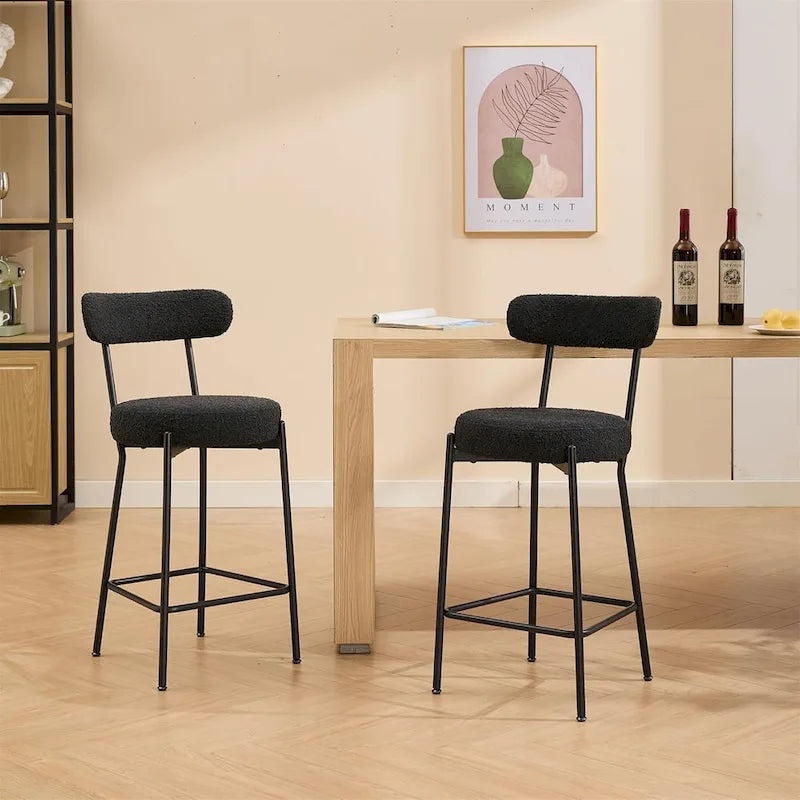 27 Modern Counter Stools Set of 2, Leather Bar Stools with Back & Pedals & Metal Legs