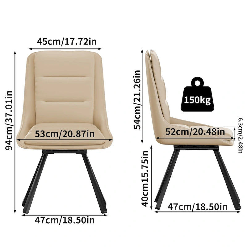2er-Set Esszimmerstühle, moderne Esszimmerstühle im Mid-Century-Stil, armlehnenloser minimalistischer Einzelstuhl mit Drehfunktion