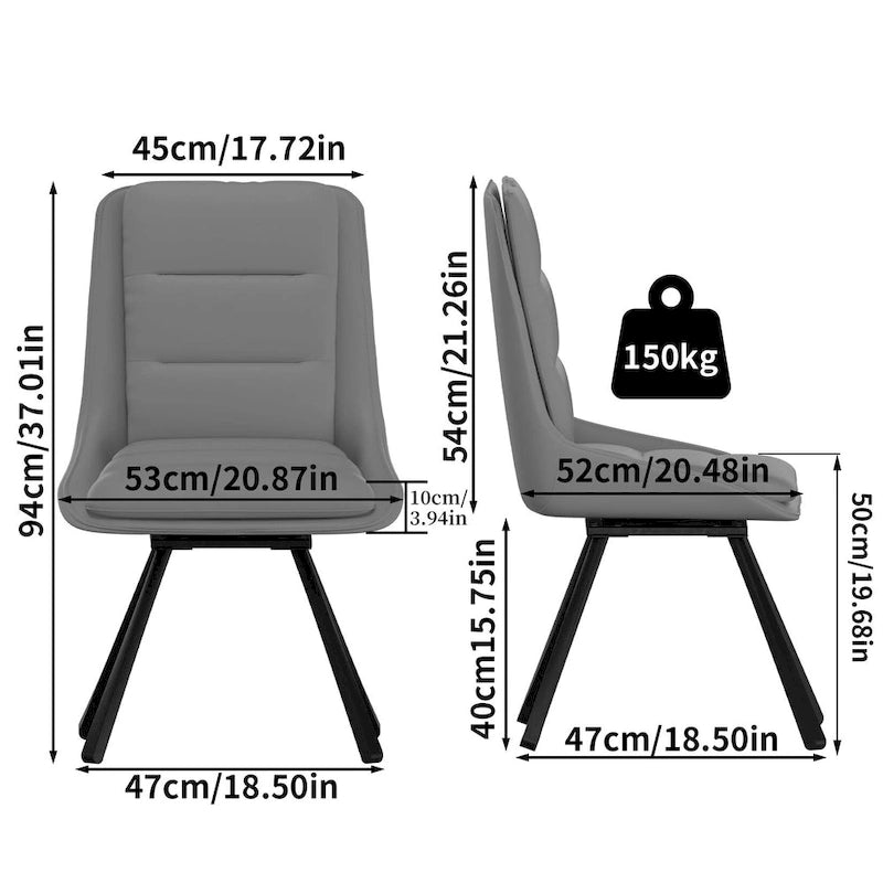 2er-Set Esszimmerstühle, moderne Esszimmerstühle im Mid-Century-Stil, armlehnenloser minimalistischer Einzelstuhl mit Drehfunktion
