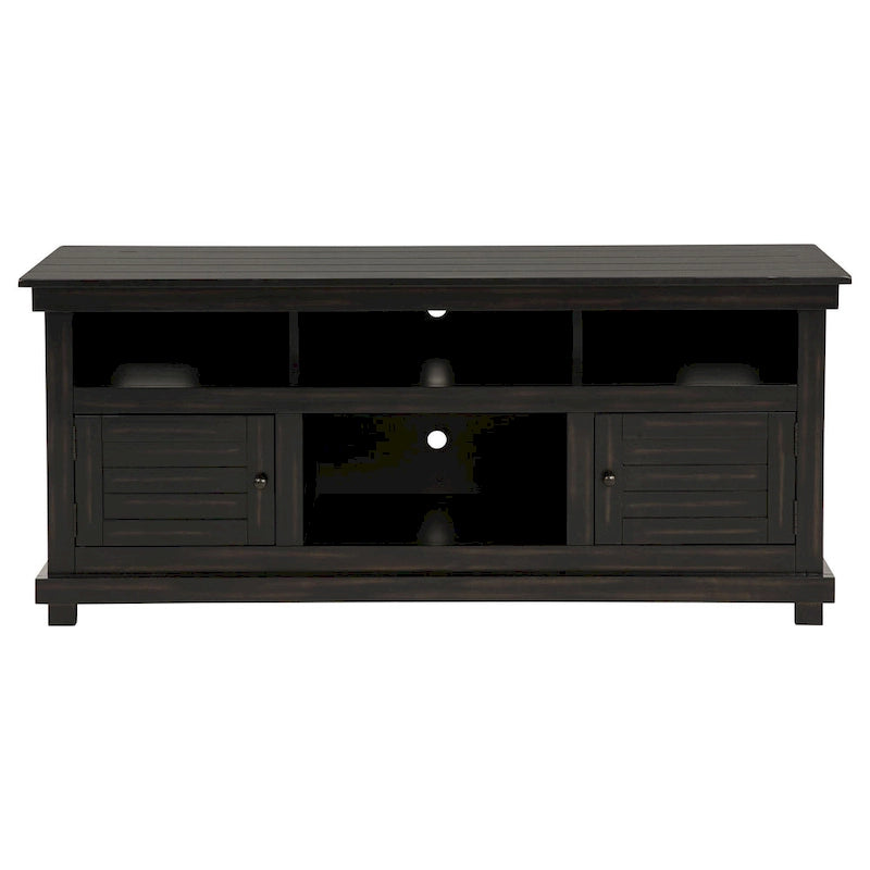 TV Stand Media Cabinet, 2 Doors and 4 Shelves, Black Wood 60 Inch