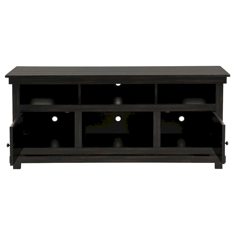TV Stand Media Cabinet, 2 Doors and 4 Shelves, Black Wood 60 Inch