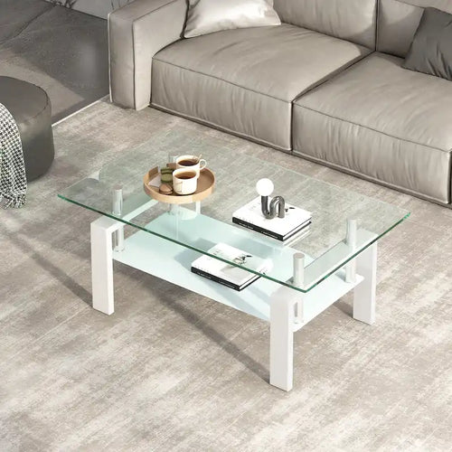 2-Layers Tempered Glass Coffee Table - 23.62 x 39.37 x 17.32