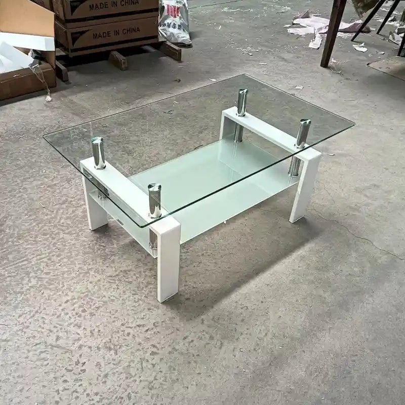 2-Layers Tempered Glass Coffee Table - 23.62 x 39.37 x 17.32