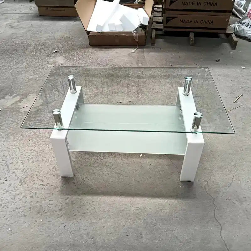 2-Layers Tempered Glass Coffee Table - 23.62 x 39.37 x 17.32
