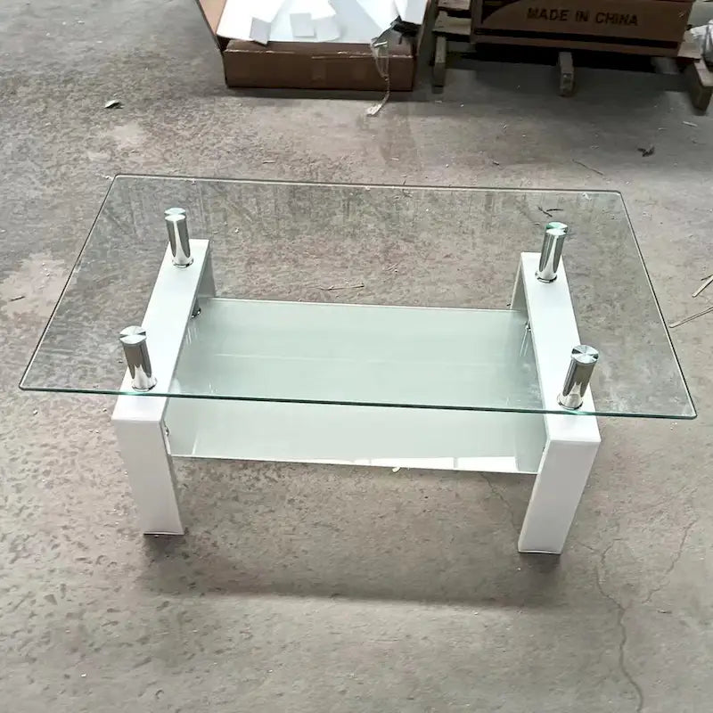2-Layers Tempered Glass Coffee Table - 23.62 x 39.37 x 17.32