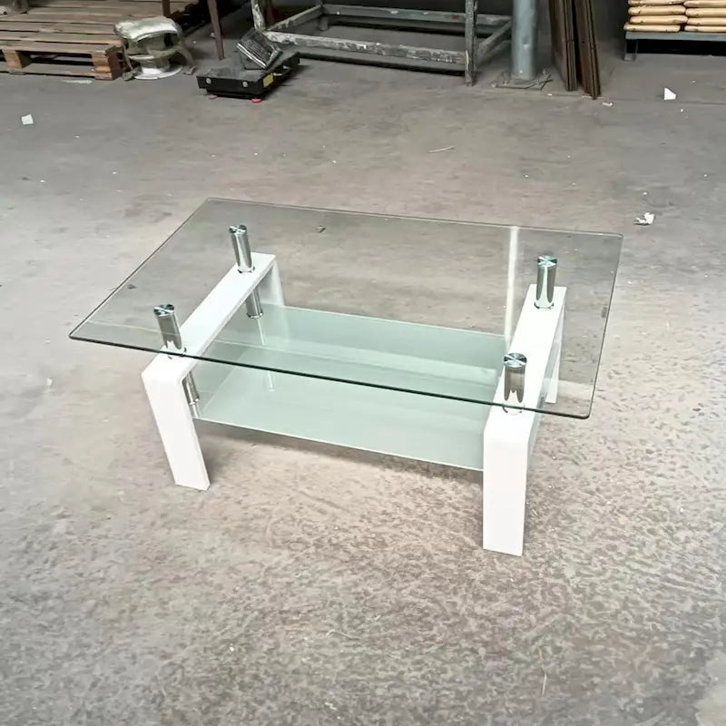 2-Layers Tempered Glass Coffee Table - 23.62 x 39.37 x 17.32