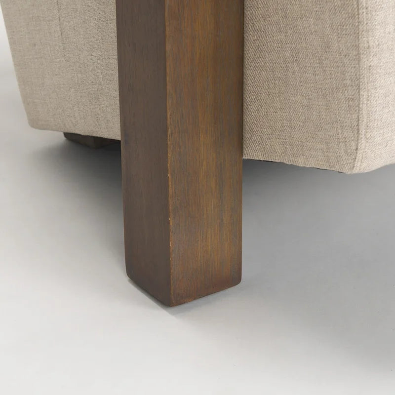 Beige Stoff-Polsterung mit Akzentstuhl aus massivem dunkelbraunem Holzrahmen