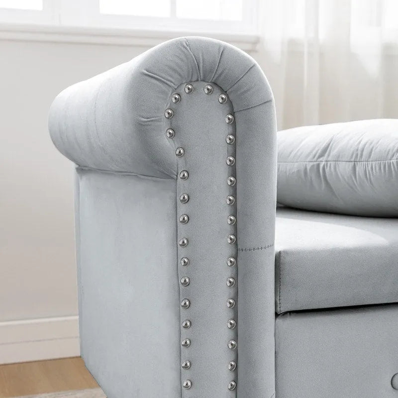 Indoor-Loungesessel, Samt-Loungesessel fürs Schlafzimmer mit Stauraum und Kissen, moderner Polstersessel mit gerollten Armlehnen