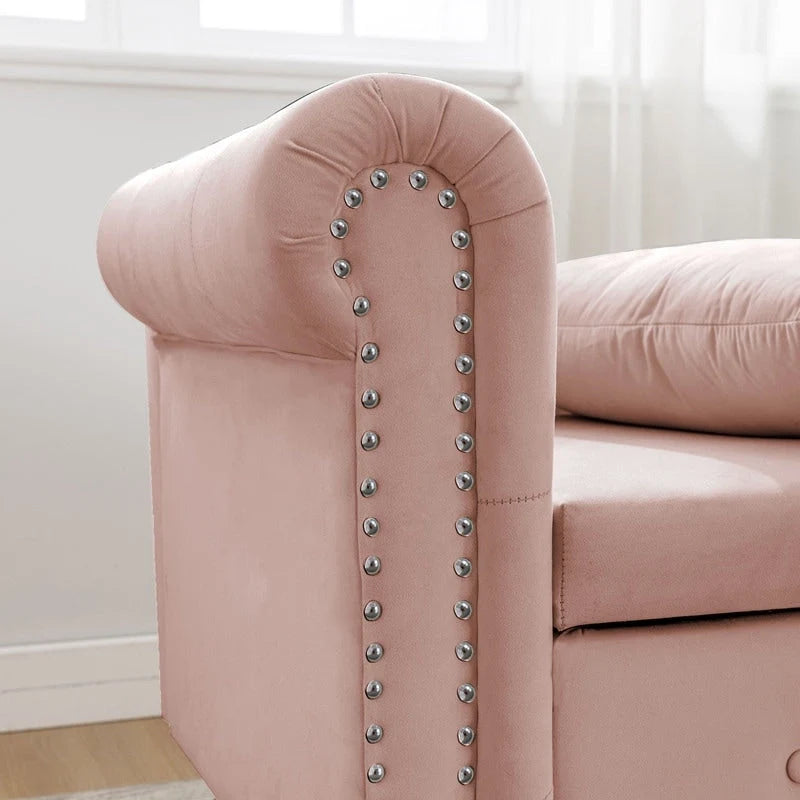 Indoor-Loungesessel, Samt-Loungesessel fürs Schlafzimmer mit Stauraum und Kissen, moderner Polstersessel mit gerollten Armlehnen