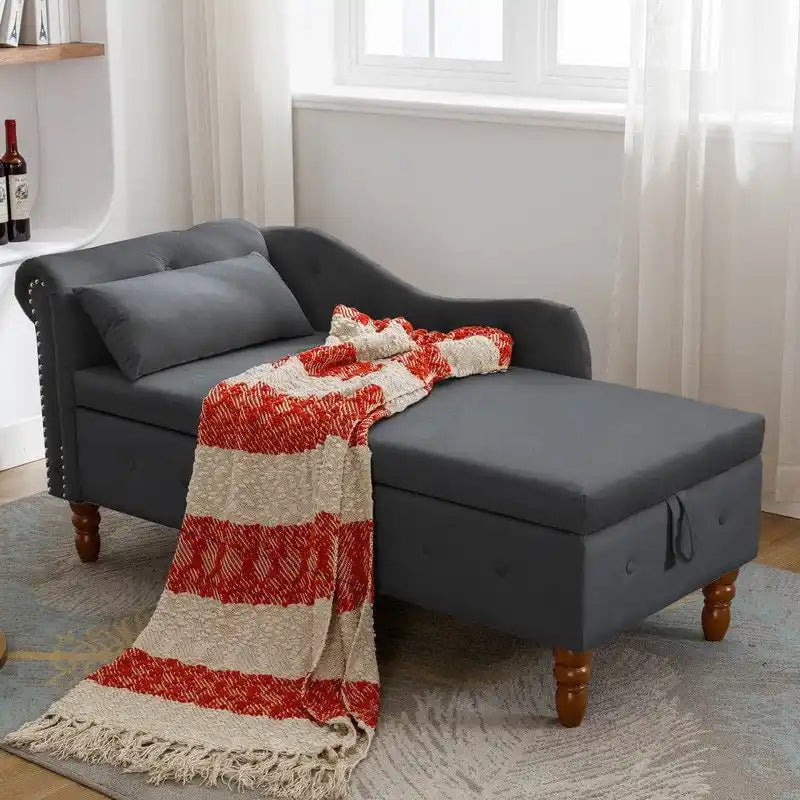 Indoor-Loungesessel, Samt-Loungesessel fürs Schlafzimmer mit Stauraum und Kissen, moderner Polstersessel mit gerollten Armlehnen