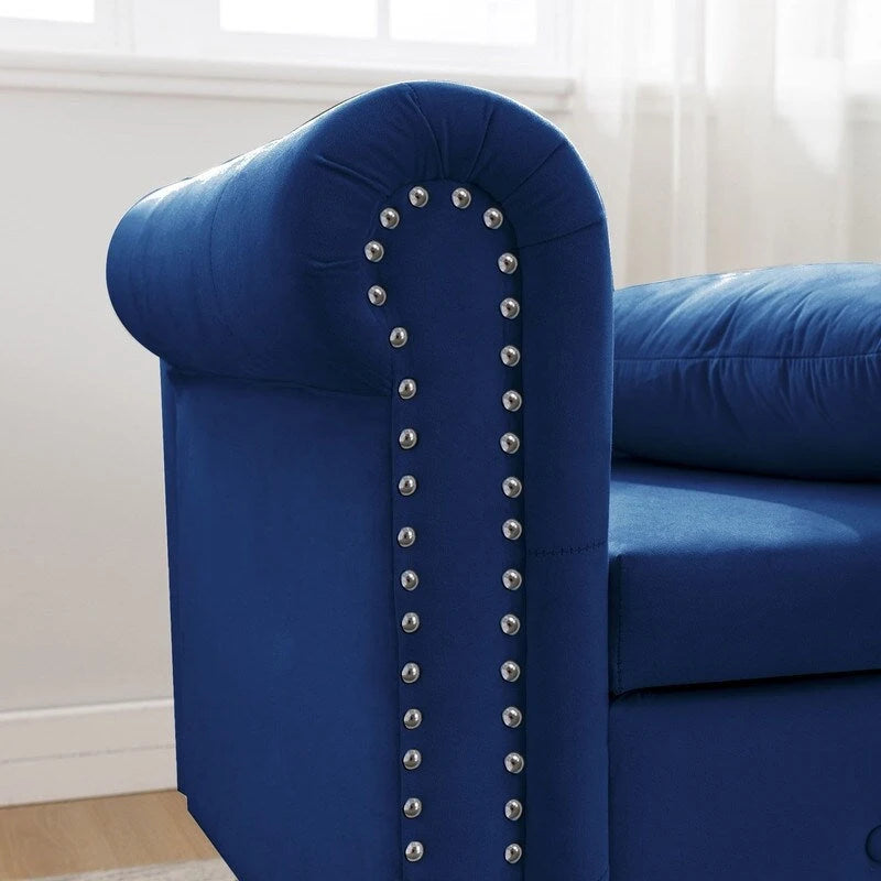 Indoor-Loungesessel, Samt-Loungesessel fürs Schlafzimmer mit Stauraum und Kissen, moderner Polstersessel mit gerollten Armlehnen
