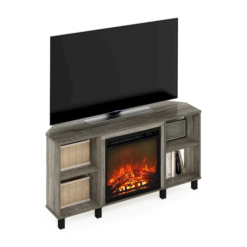 Eck-TV-Ständer mit Metallbeinen und Kamin für Fernseher bis 55