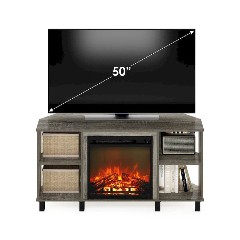 Eck-TV-Ständer mit Metallbeinen und Kamin für Fernseher bis 55