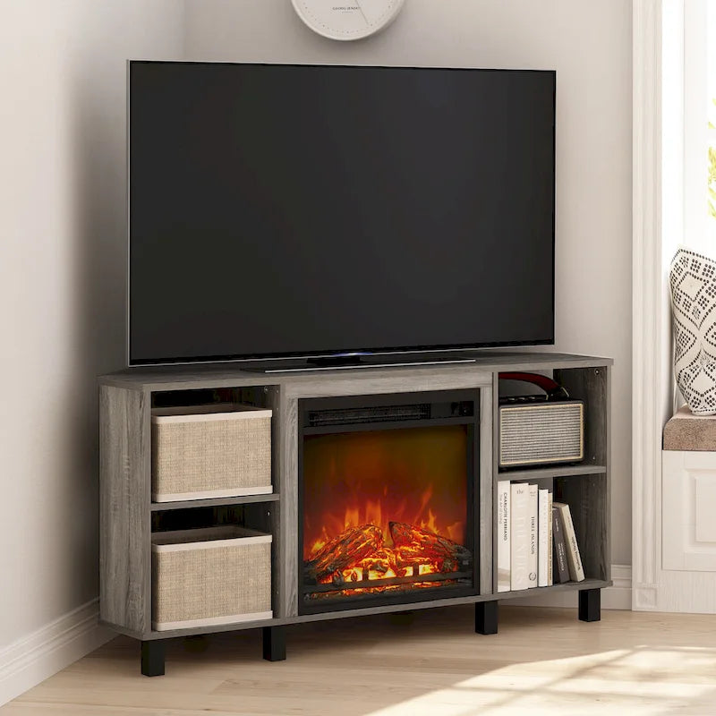 Eck-TV-Ständer mit Metallbeinen und Kamin für Fernseher bis 55