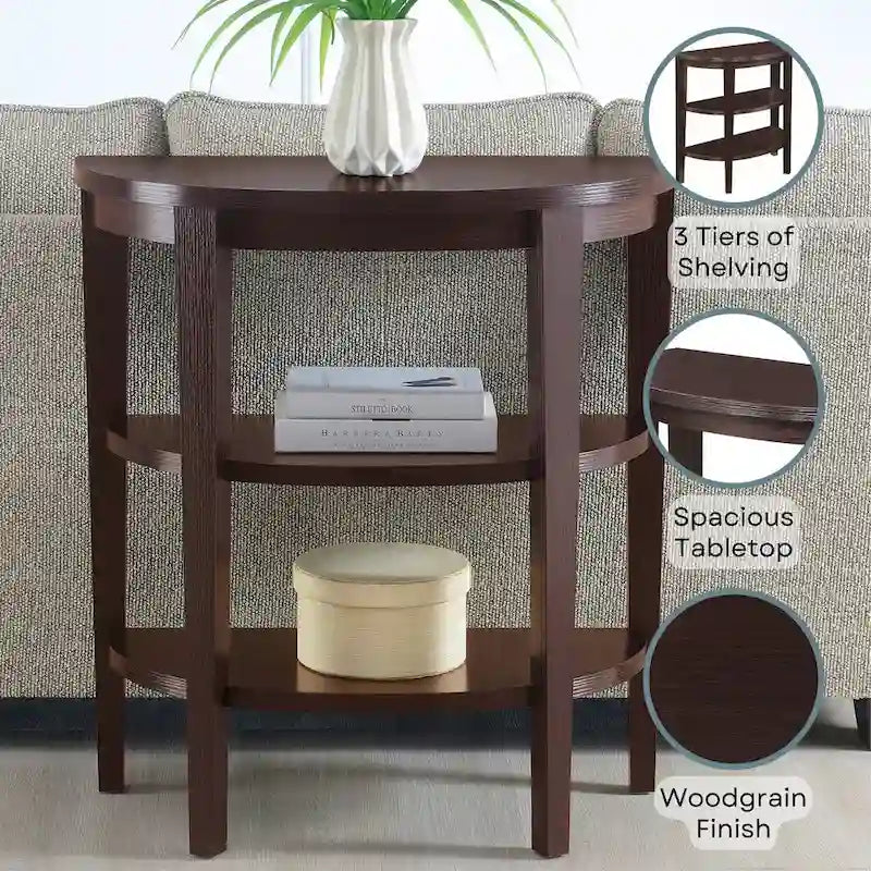 Half-Circle Console Table with Shelves