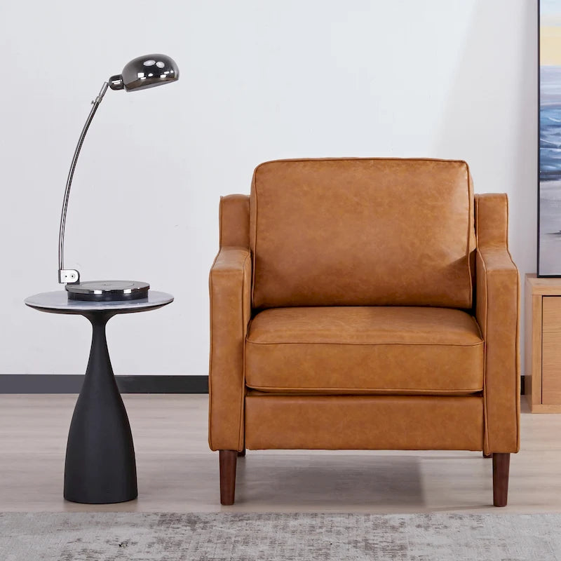 Modern Accent Chair, Faux Linen / Vegan Leather Armchair
