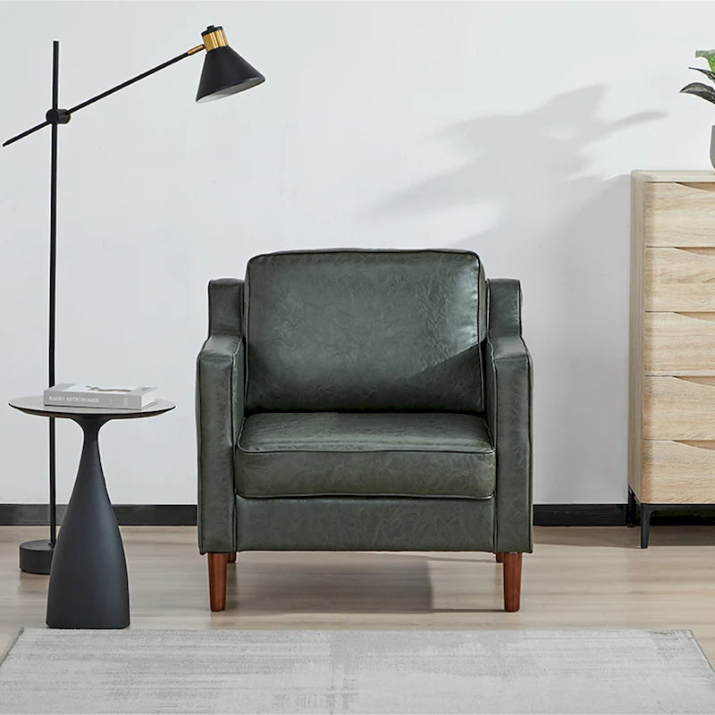 Modern Accent Chair, Faux Linen / Vegan Leather Armchair
