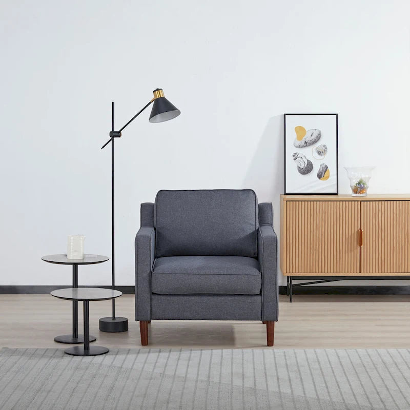 Modern Accent Chair, Faux Linen / Vegan Leather Armchair