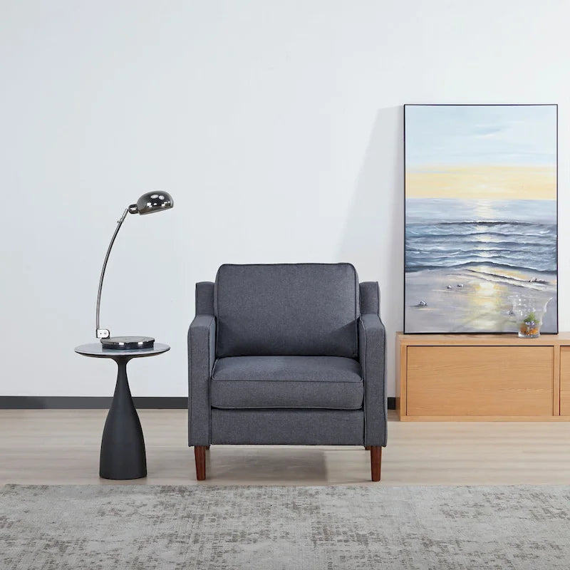 Modern Accent Chair, Faux Linen / Vegan Leather Armchair