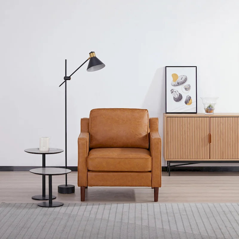 Modern Accent Chair, Faux Linen / Vegan Leather Armchair