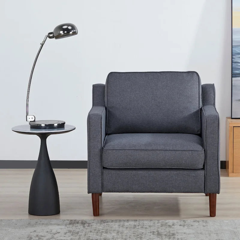 Modern Accent Chair, Faux Linen / Vegan Leather Armchair