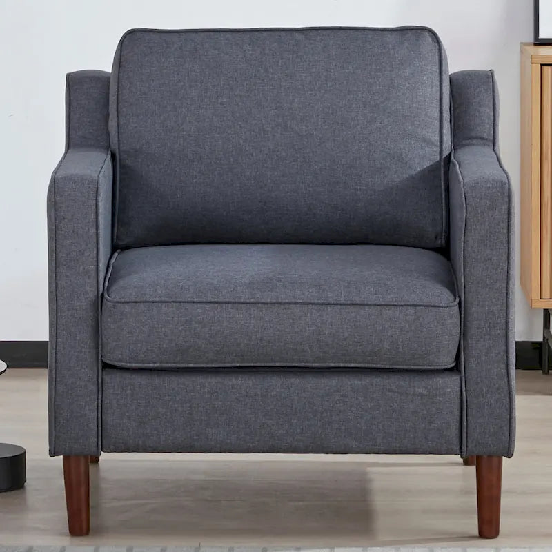 Modern Accent Chair, Faux Linen / Vegan Leather Armchair