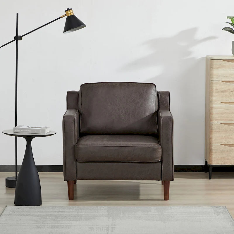 Modern Accent Chair, Faux Linen / Vegan Leather Armchair