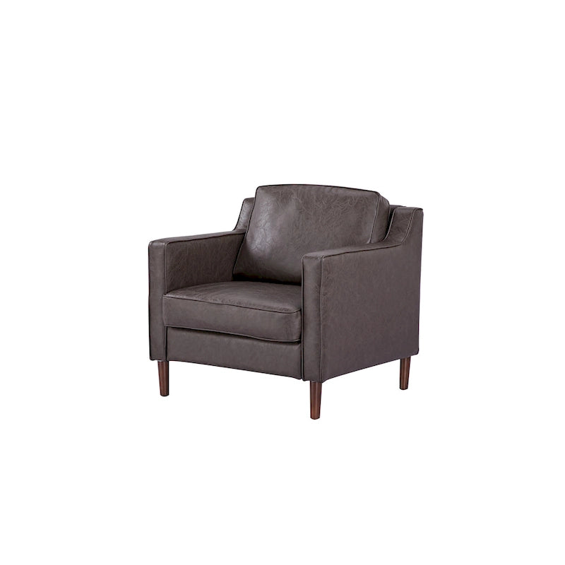 Modern Accent Chair, Faux Linen / Vegan Leather Armchair