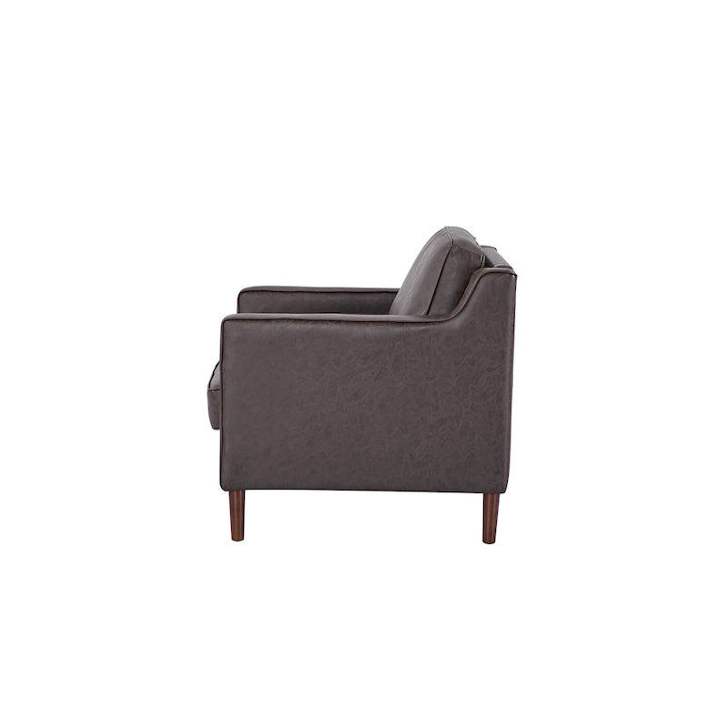 Modern Accent Chair, Faux Linen / Vegan Leather Armchair