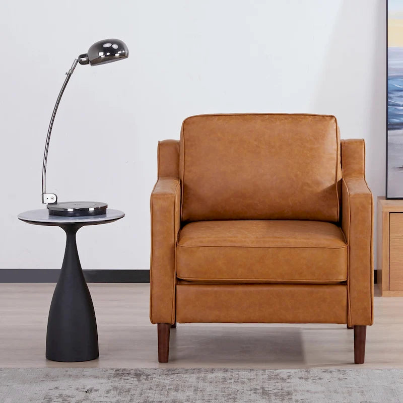 Modern Accent Chair, Faux Linen / Vegan Leather Armchair