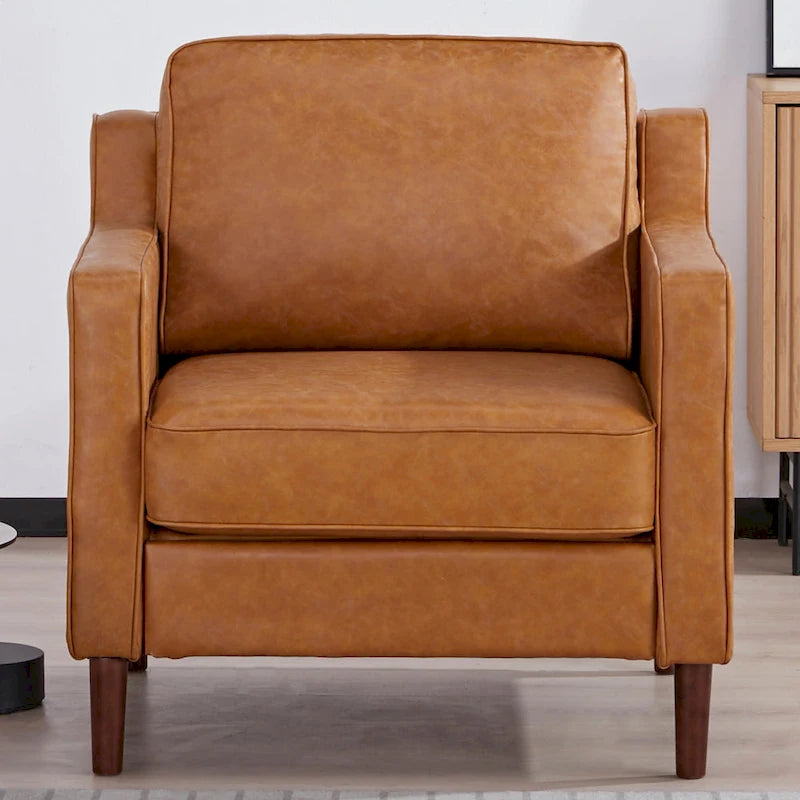 Modern Accent Chair, Faux Linen / Vegan Leather Armchair