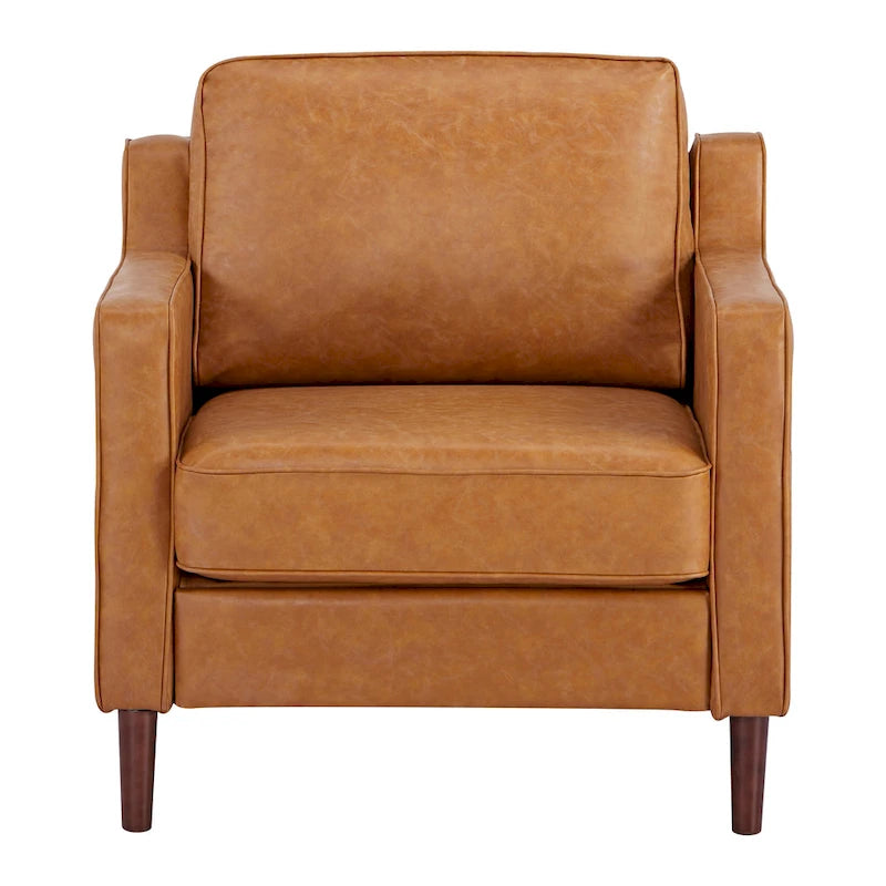 Modern Accent Chair, Faux Linen / Vegan Leather Armchair