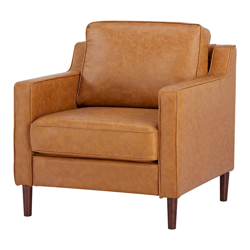 Modern Accent Chair, Faux Linen / Vegan Leather Armchair